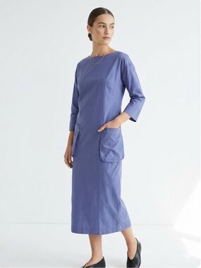 Alpha Studio blue periwinkle cotton poplin midi dress pockets size it 38 US XS